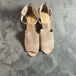 Unisa Blush 11 Perforated T-Strap Heeled Sandals